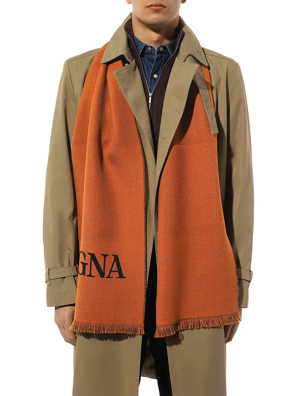 Zegna Logo Wool Scarf Black/Brown - Image 4