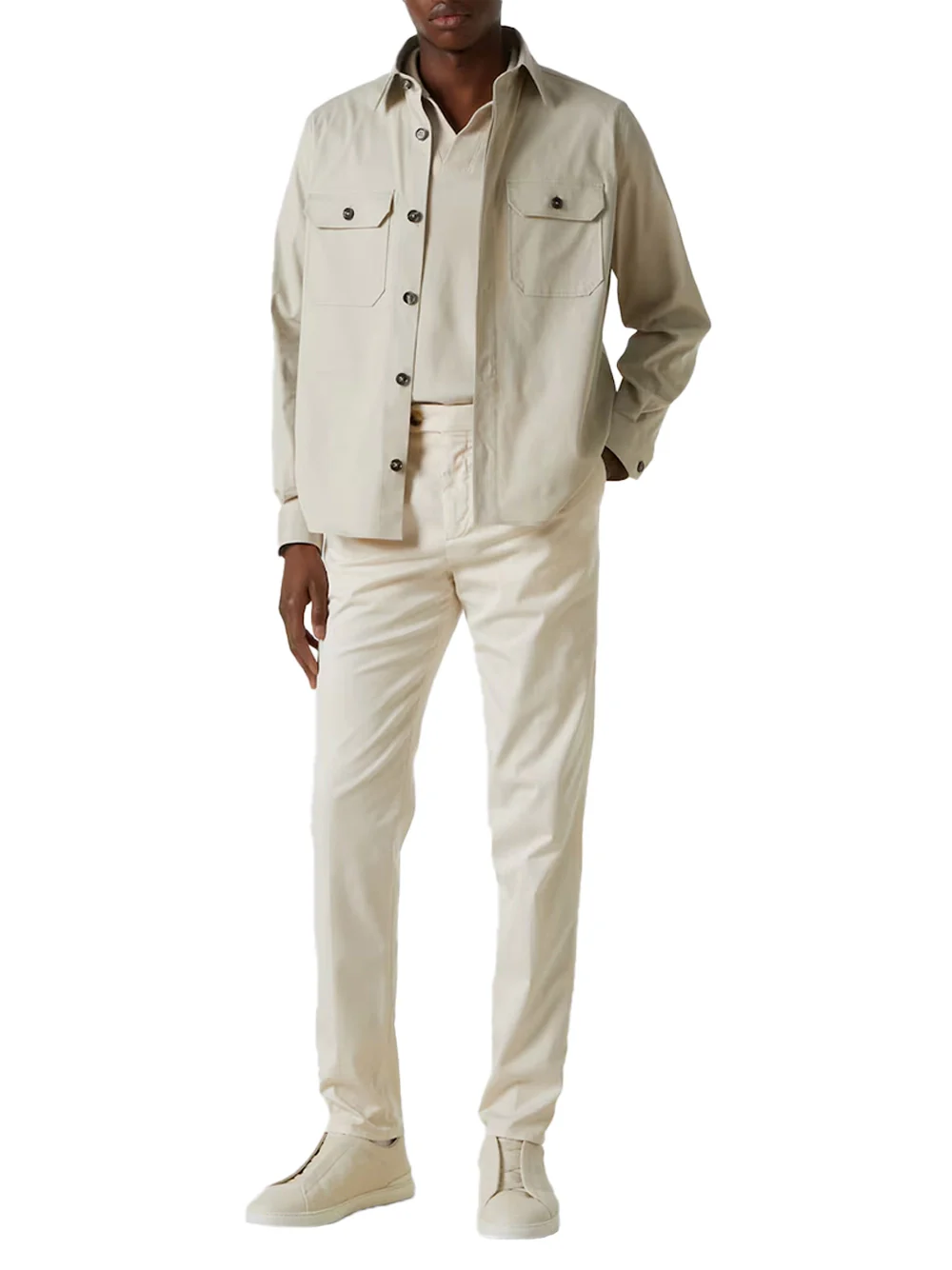 Zegna Cotton-Blend Overshirt White Melange - Image 2