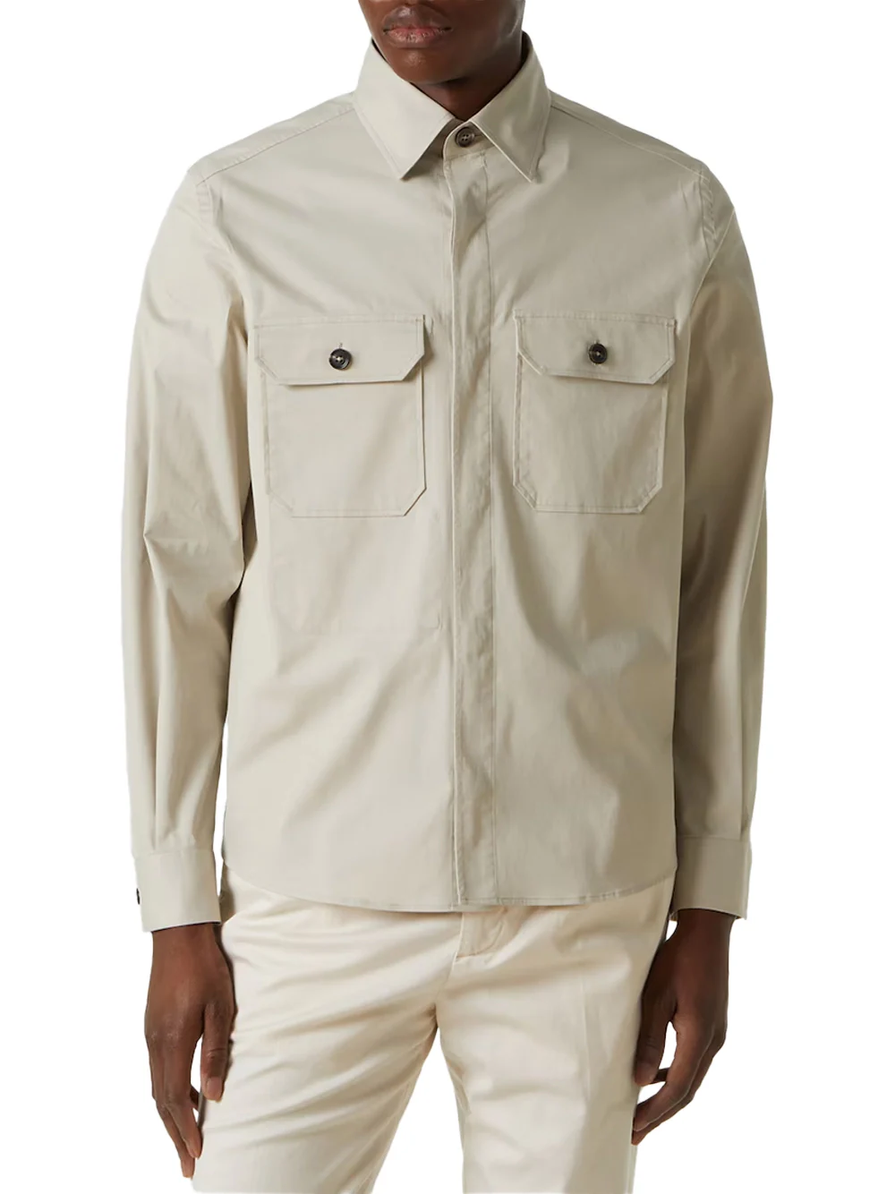 Zegna Cotton-Blend Overshirt White Melange - Image 3
