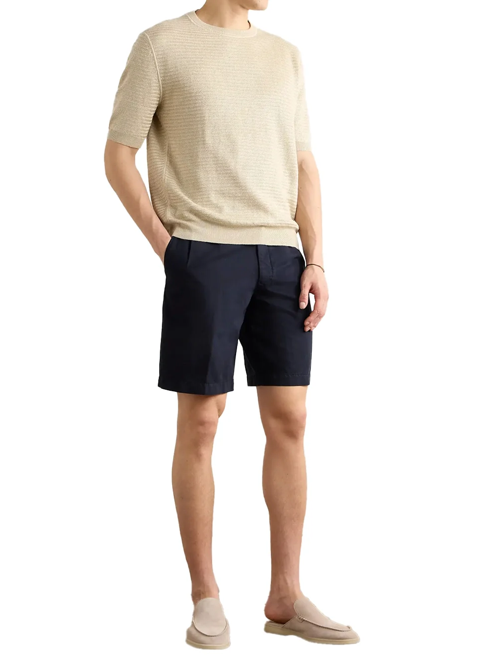 Zegna Straight-Leg Pleated Shorts Navy - Image 2