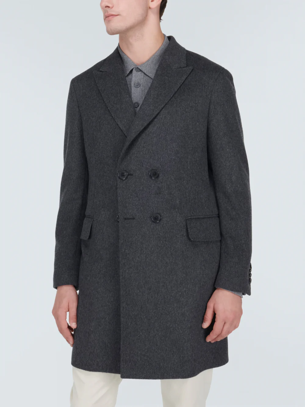 Zegna Men Tailored Wool-Blend Coat Dark Grey - Image 3