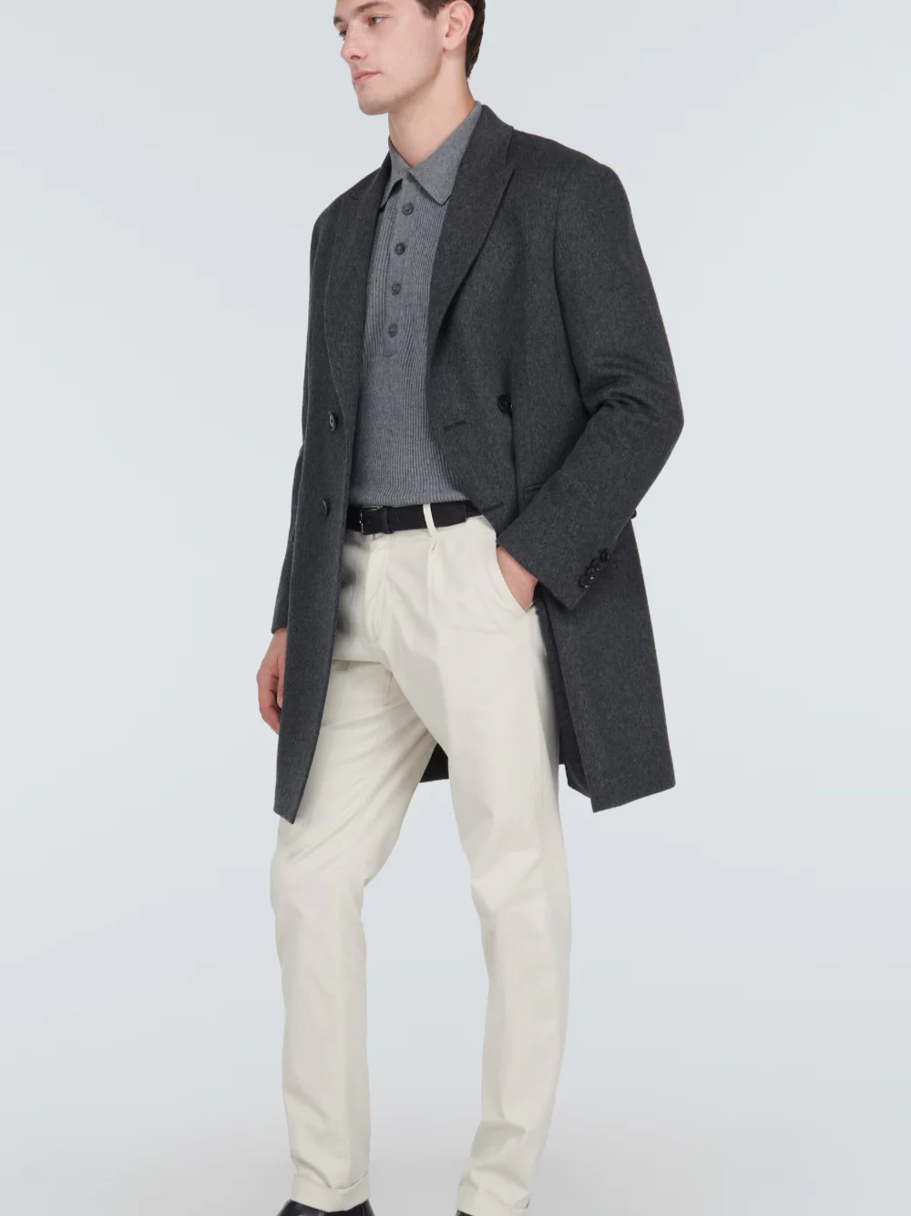Zegna Men Tailored Wool-Blend Coat Dark Grey - Image 5