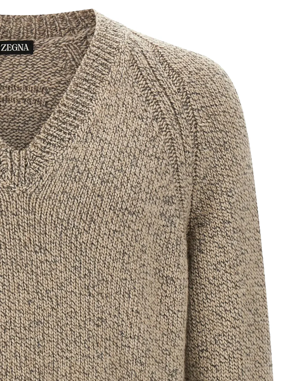 Zegna V-Neck Jumper Beige - Image 4